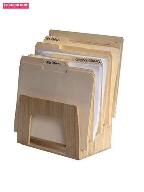 Bamboo Desktop Inclined File Folder Organizer, Paper Tray, 5-Slot Step Sorter